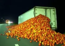 caminhão carregado com tomate tomba em SP